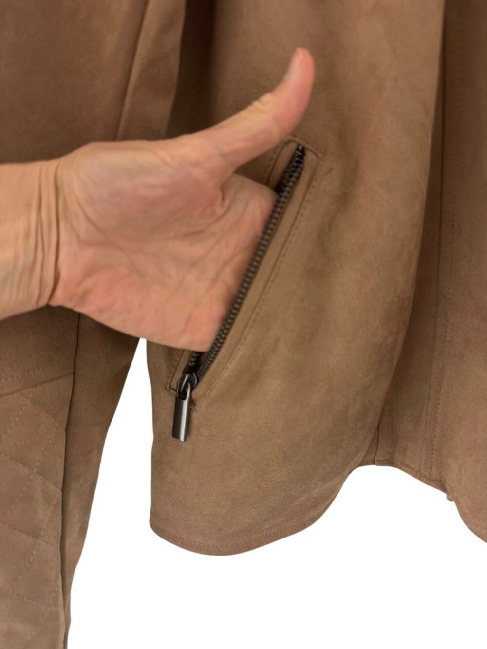 KUT from the Kloth Marlowe Faux Suede Moto Jacket Brown Tan XL Coat Zip Biker - Picture 4 of 13